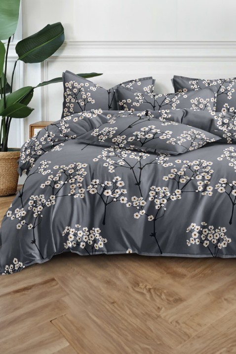 Lenjerie de pat BLIFERA 200x220 cm bumbac 4 piese, Culoare: grafit, IVET.RO - Reduceri de până la -80%