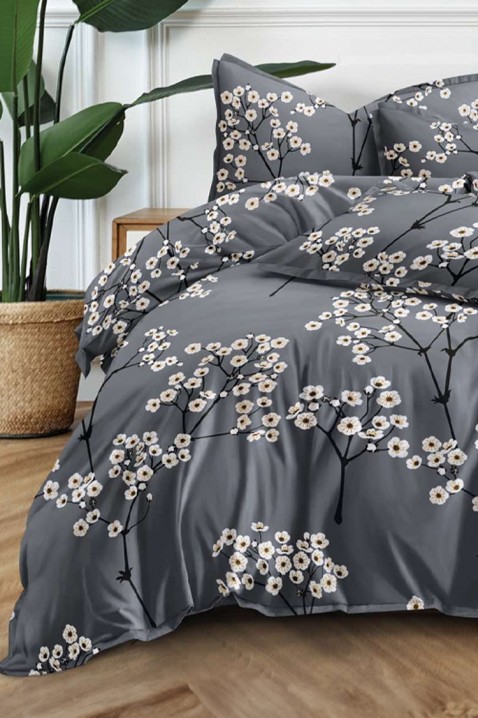 Lenjerie de pat BLIFERA 200x220 cm bumbac 4 piese, Culoare: grafit, IVET.RO - Reduceri de până la -80%
