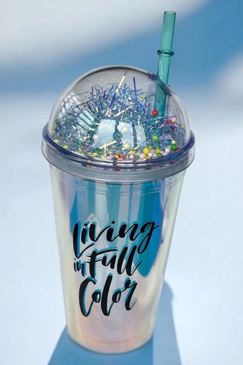 Pahar pentru apă cu pai VIOMY - 500 ml, Culoare: multicolor, IVET.RO - Reduceri de până la -80%