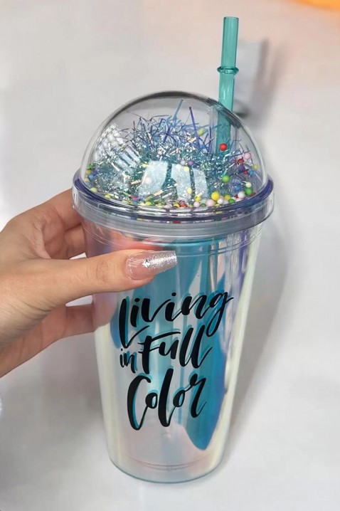 Pahar pentru apă cu pai VIOMY - 500 ml, Culoare: multicolor, IVET.RO - Reduceri de până la -80%