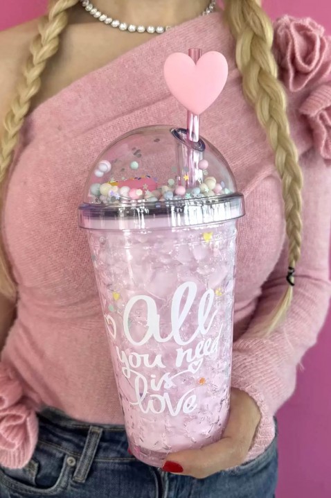 Pahar pentru apă cu pai ZERDY PINK - 500 ml, Culoare: roz, IVET.RO - Reduceri de până la -80%