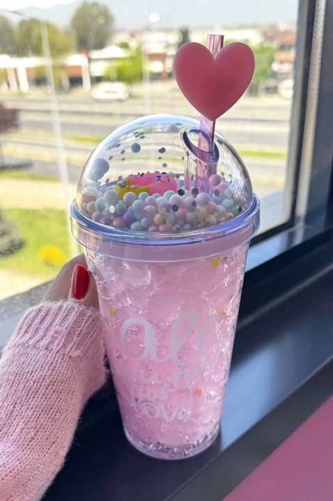 Pahar pentru apă cu pai ZERDY PINK - 500 ml, Culoare: roz, IVET.RO - Reduceri de până la -80%