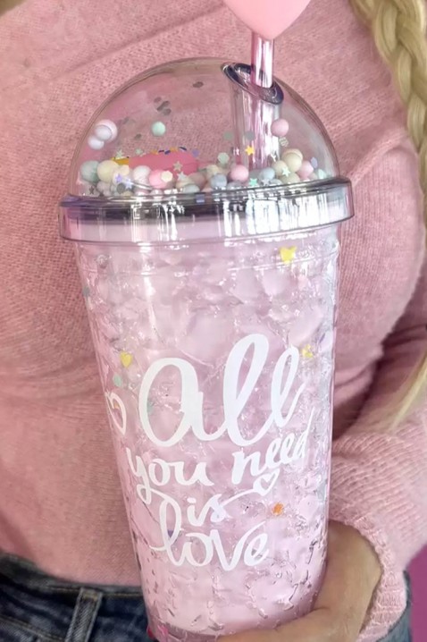 Pahar pentru apă cu pai ZERDY PINK - 500 ml, Culoare: roz, IVET.RO - Reduceri de până la -80%