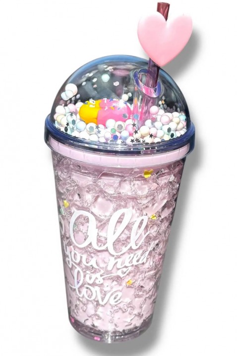 Pahar pentru apă cu pai ZERDY PINK - 500 ml, Culoare: roz, IVET.RO - Reduceri de până la -80%