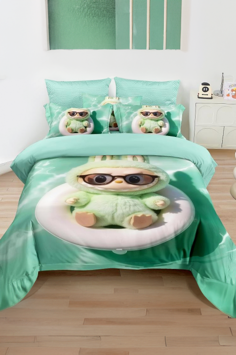 Lenjerie de pat LABUBI SWIM 160x200 cm bumbac 3 piese, Culoare: turcoaz, IVET.RO - Reduceri de până la -80%