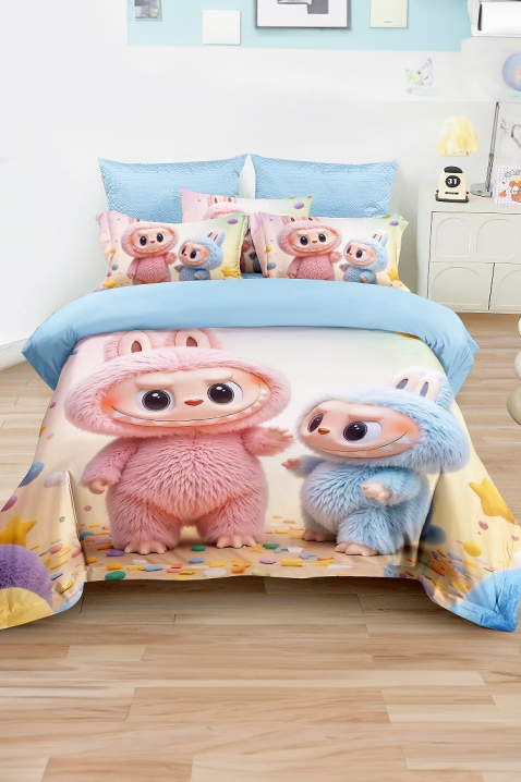 Lenjerie de pat LABUBI FRIENDSHIP 160x200 cm bumbac 3 piese, Culoare: multicolor, IVET.RO - Reduceri de până la -80%