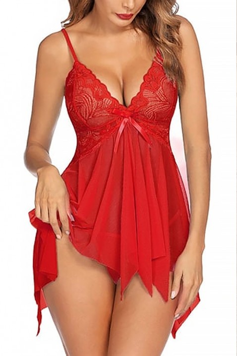 Set cămașă de noapte cu tanga KLEROXA RED, Culoare: roșu, IVET.RO - Reduceri de până la -80%