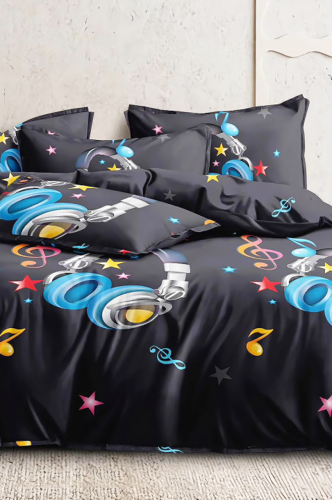 Lenjerie de pat DRIBELMA 160x200 cm bumbac 4 piese, Culoare: negru, IVET.RO - Reduceri de până la -80%