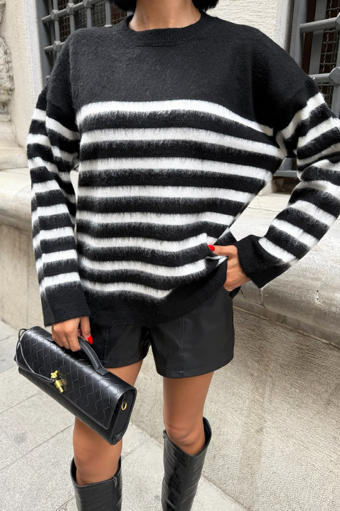 Pulover SARMELDRA BLACK, Culoare: negru și alb, IVET.RO - Reduceri de până la -80%