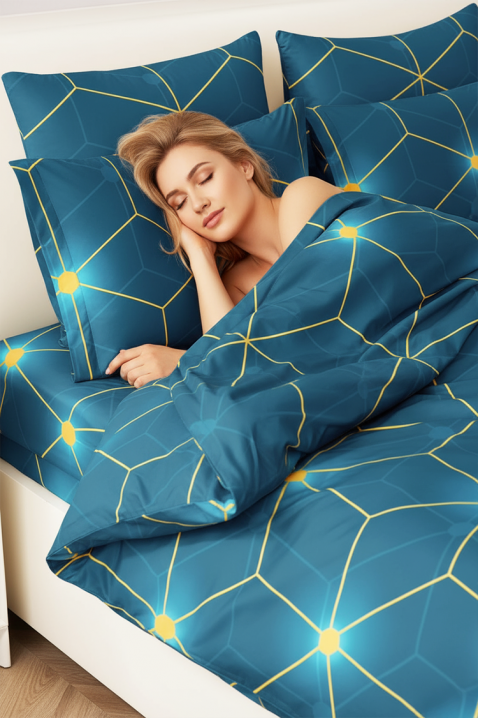 Lenjerie de pat BRIONEFY 200x220 cm bumbac 4 piese, Culoare: albastru, IVET.RO - Reduceri de până la -80%