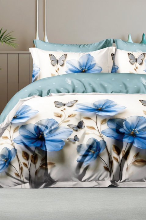 Lenjerie de pat MIOFENY 200x220 cm bumbac 4 piese, Culoare: albastru, IVET.RO - Reduceri de până la -80%