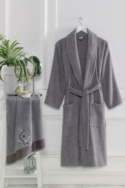 Set halat de baie cu prosop DRONEIFA GREY, Culoare: gri, IVET.RO - Reduceri de până la -80%