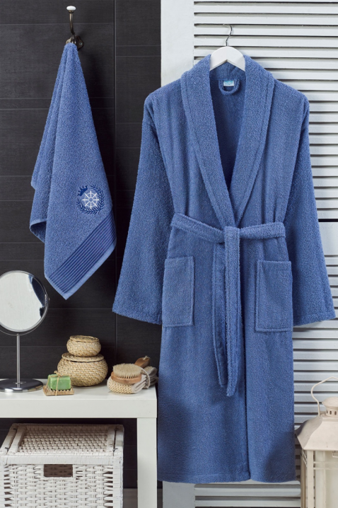 Set halat de baie cu prosop DRONEIFA BLUE, Culoare: albastru, IVET.RO - Reduceri de până la -80%