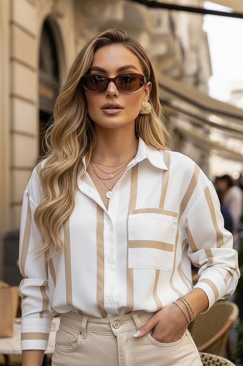 Cămașă damă BARIOLA BEIGE, Culoare: bej, IVET.RO - Reduceri de până la -80%