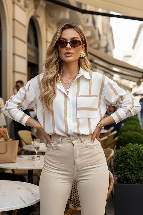 Cămașă damă BARIOLA BEIGE, Culoare: bej, IVET.RO - Reduceri de până la -80%