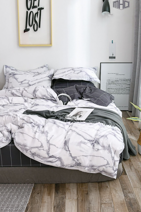 Lenjerie de pat ANARELFA 160x200 cm bumbac 4 piese, Culoare: gri, IVET.RO - Reduceri de până la -80%