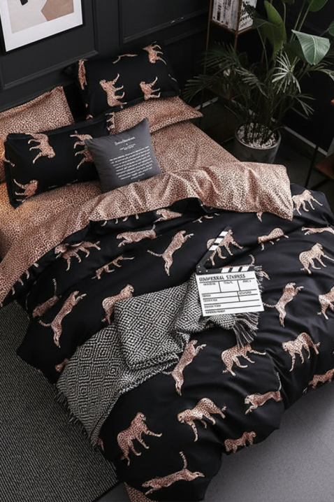 Lenjerie de pat BLUNEGA 160x200 cm bumbac 4 piese, Culoare: negru, IVET.RO - Reduceri de până la -80%