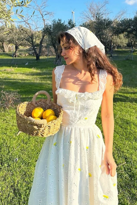 Rochie romantică în stil boho din bumbac, cu floral print VELMIRA, Culoare: ecru, IVET.RO - Reduceri de până la -80%