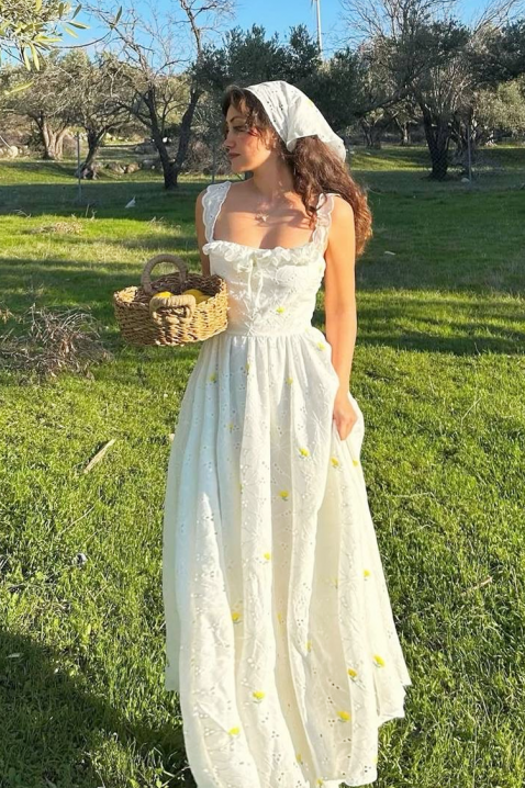 Rochie romantică în stil boho din bumbac, cu floral print VELMIRA, Culoare: ecru, IVET.RO - Reduceri de până la -80%
