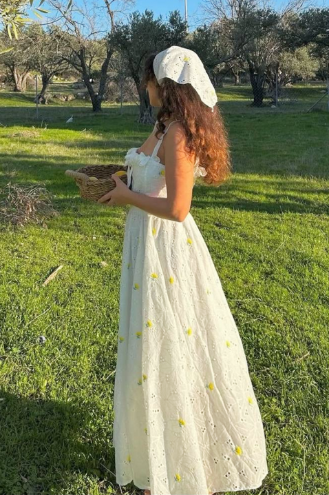 Rochie romantică în stil boho din bumbac, cu floral print VELMIRA, Culoare: ecru, IVET.RO - Reduceri de până la -80%