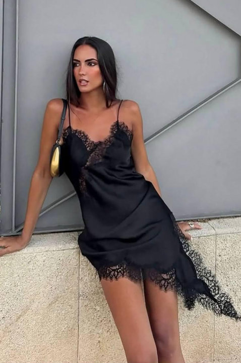 Tunică asimetrică, delicată, cu dantelă și fante VELIMIRA BLACK, Culoare: negru, IVET.RO - Reduceri de până la -80%