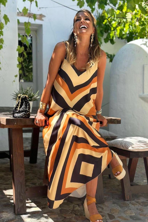 Rochie lungă cu model multicolor și decolteu V FERFOLA, Culoare: multicolor, IVET.RO - Reduceri de până la -80%