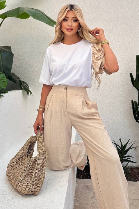 Set modern pentru vita de de zi cu zi, cu mâneci spectaculoase HIRDONA BEIGE, Culoare: bej, IVET.RO - Reduceri de până la -80%