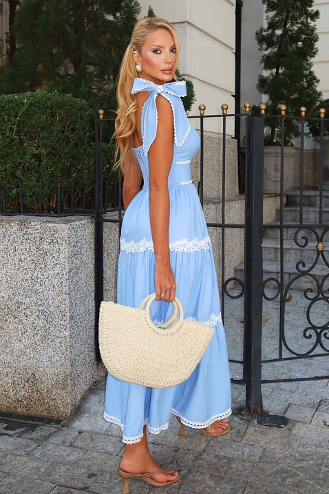 Rochie lungă cu croială elegantă și elemente florale KASIRELA, Culoare: albastru, IVET.RO - Reduceri de până la -80%