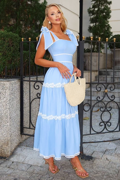 Rochie lungă cu croială elegantă și elemente florale KASIRELA, Culoare: albastru, IVET.RO - Reduceri de până la -80%