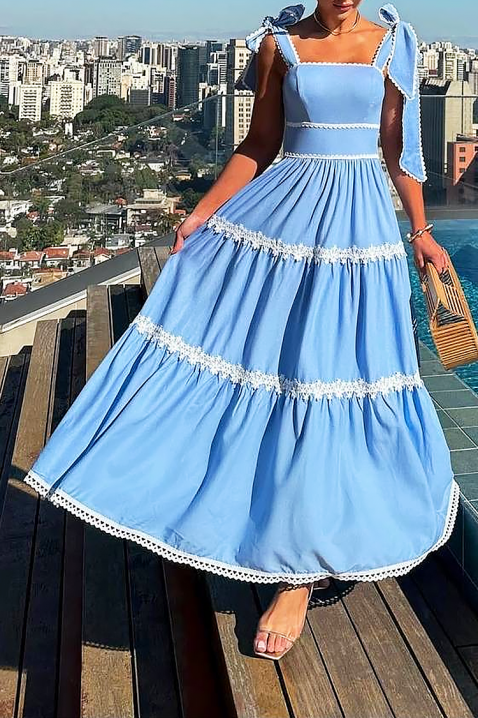 Rochie lungă cu croială elegantă și elemente florale KASIRELA, Culoare: albastru, IVET.RO - Reduceri de până la -80%