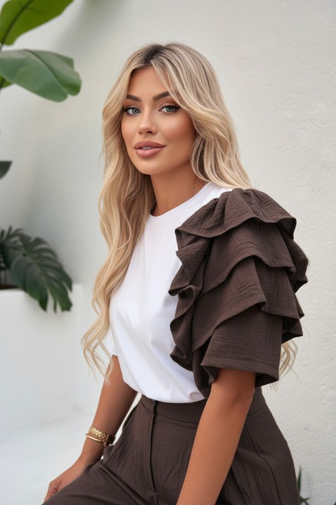 Set modern pentru vita de de zi cu zi, cu mâneci spectaculoase HIRDONA BROWN, Culoare: maro, IVET.RO - Reduceri de până la -80%