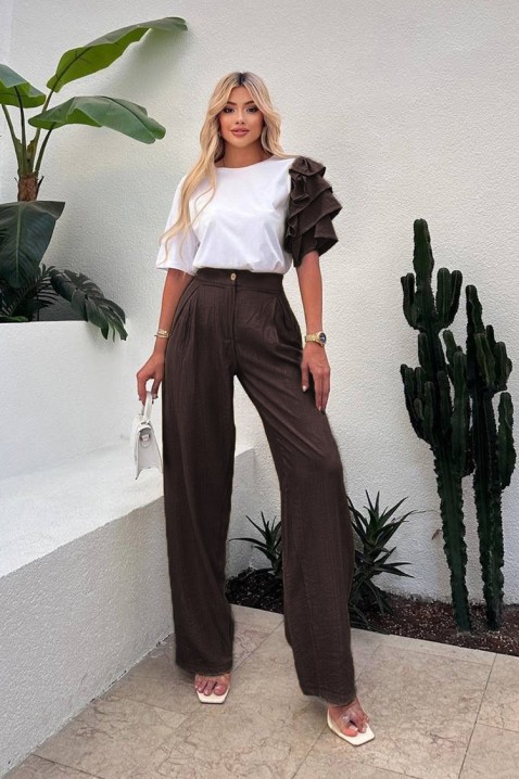 Set modern pentru vita de de zi cu zi, cu mâneci spectaculoase HIRDONA BROWN, Culoare: maro, IVET.RO - Reduceri de până la -80%