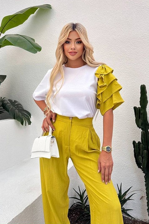 Set modern pentru vita de de zi cu zi, cu mâneci spectaculoase HIRDONA MUSTARD, Culoare: muștar, IVET.RO - Reduceri de până la -80%