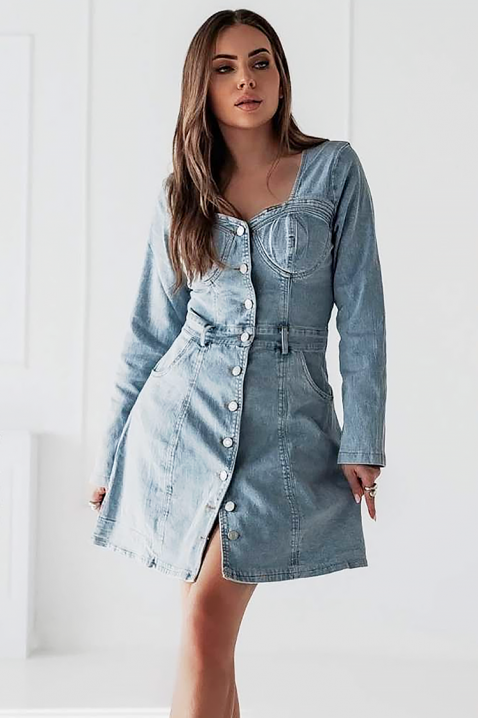 Rochie scurtă din denim cu mâneci lungi VIVIAN, Culoare: denim, IVET.RO - Reduceri de până la -80%