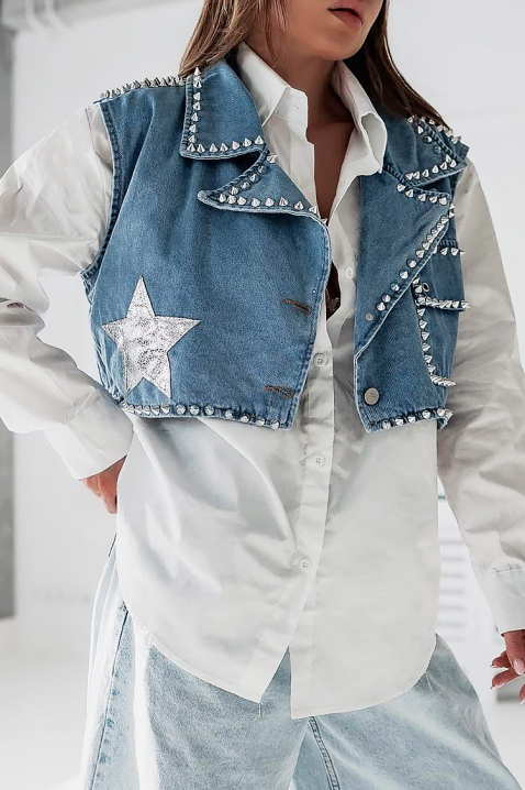 Vesta scurtă din denim cu capse metalice DONZERA, Culoare: denim, IVET.RO - Reduceri de până la -80%