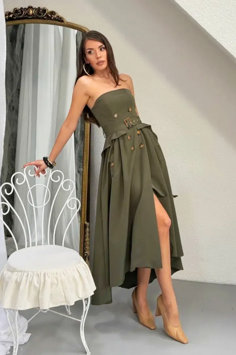 Rochie lungă și elegantă, asimetrică, cu efect de corset FLORENTIA KHAKI, Culoare: verde de măslină, IVET.RO - Reduceri de până la -80%