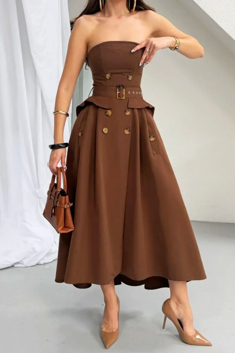 Rochie lungă și elegantă, asimetrică, cu efect de corset FLORENTIA BROWN, Culoare: maro, IVET.RO - Reduceri de până la -80%