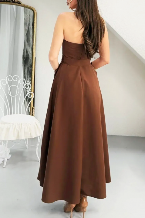 Rochie lungă și elegantă, asimetrică, cu efect de corset FLORENTIA BROWN, Culoare: maro, IVET.RO - Reduceri de până la -80%