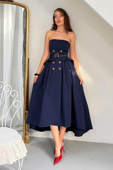 Rochie lungă și elegantă, asimetrică, cu efect de corset FLORENTIA NAVY, Culoare: bleumarin, IVET.RO - Reduceri de până la -80%