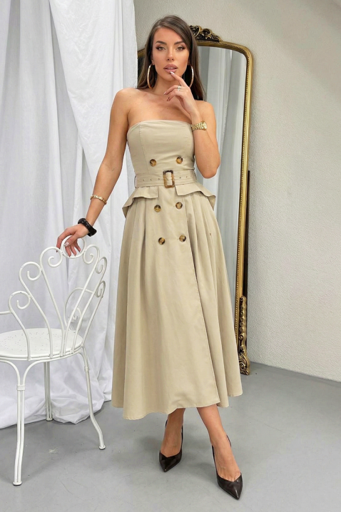 Rochie lungă și elegantă, asimetrică, cu efect de corset FLORENTIA BEIGE, Culoare: bej, IVET.RO - Reduceri de până la -80%