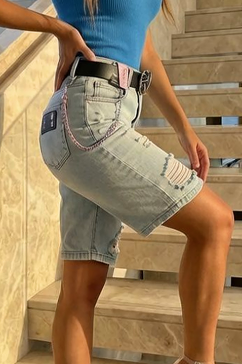 Pantaloni scurți din denim cu buzunare practice și detalii rupte CARELIA, Culoare: denim, IVET.RO - Reduceri de până la -80%