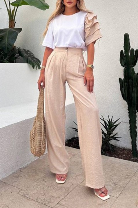 Set modern pentru vita de de zi cu zi, cu mâneci spectaculoase HIRDONA BEIGE, Culoare: bej, IVET.RO - Reduceri de până la -80%