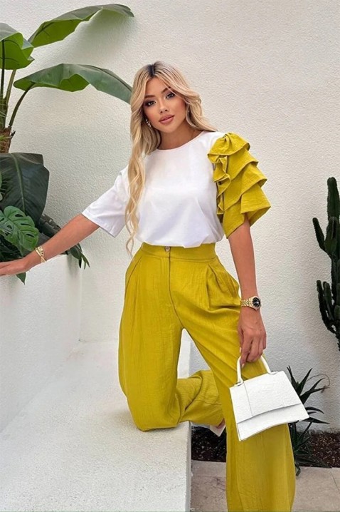Set modern pentru vita de de zi cu zi, cu mâneci spectaculoase HIRDONA MUSTARD, Culoare: muștar, IVET.RO - Reduceri de până la -80%