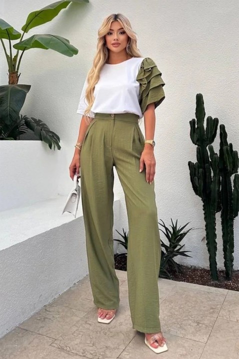 Set modern pentru vita de de zi cu zi, cu mâneci spectaculoase HIRDONA KHAKI, Culoare: khaki, IVET.RO - Reduceri de până la -80%