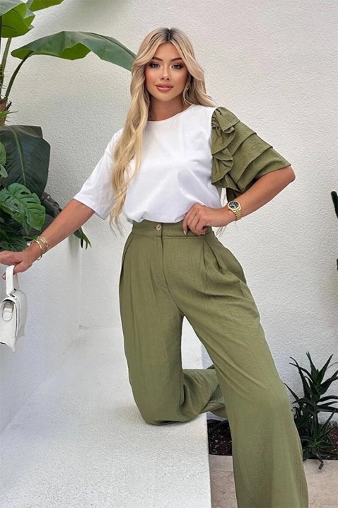 Set modern pentru vita de de zi cu zi, cu mâneci spectaculoase HIRDONA KHAKI, Culoare: khaki, IVET.RO - Reduceri de până la -80%