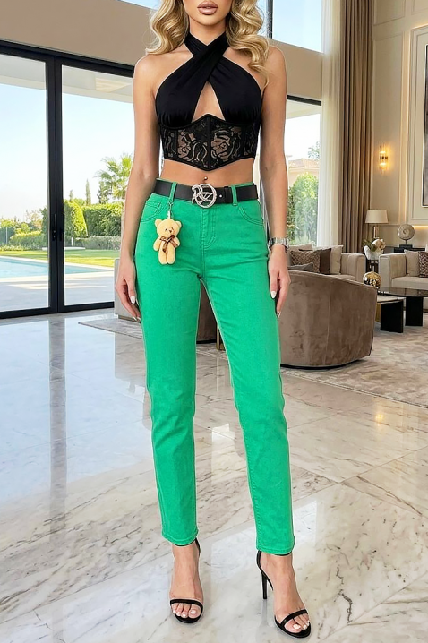 Blugi lungi de dama, cu talie înaltă și într-o nuanță la modă în acest sezon CALZARA, Culoare: verde, IVET.RO - Reduceri de până la -80%