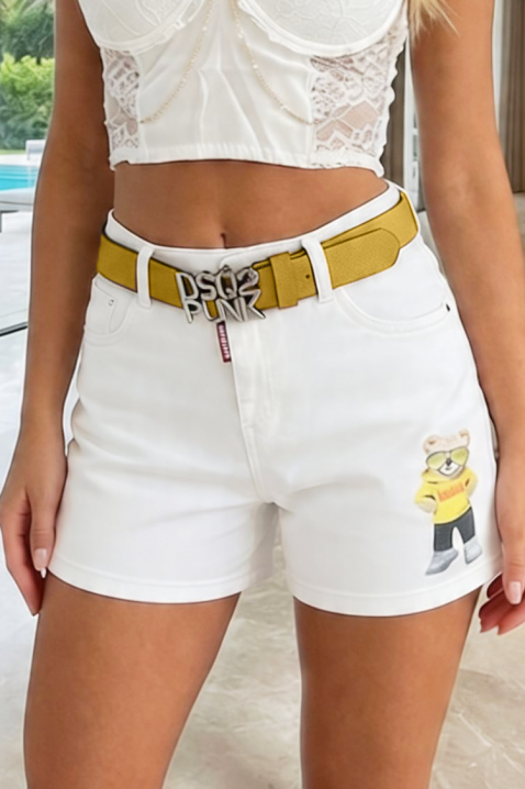 Pantaloni scurți de damă din denim cu talie înaltă CARMELITA, Culoare: alb, IVET.RO - Reduceri de până la -80%