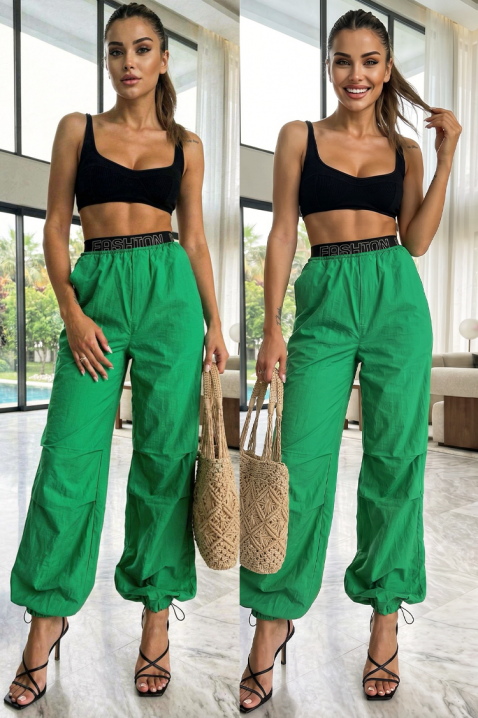Pantaloni sport-eleganți de dama cu talie înaltă și curea elastică SOLVETA GREEN, Culoare: verde, IVET.RO - Reduceri de până la -80%