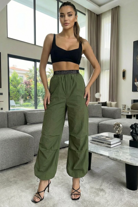 Pantaloni sport-eleganți de dama cu talie înaltă și curea elastică SOLVETA KHAKI, Culoare: khaki, IVET.RO - Reduceri de până la -80%