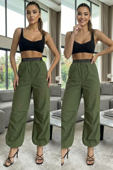 Pantaloni sport-eleganți de dama cu talie înaltă și curea elastică SOLVETA KHAKI, Culoare: khaki, IVET.RO - Reduceri de până la -80%